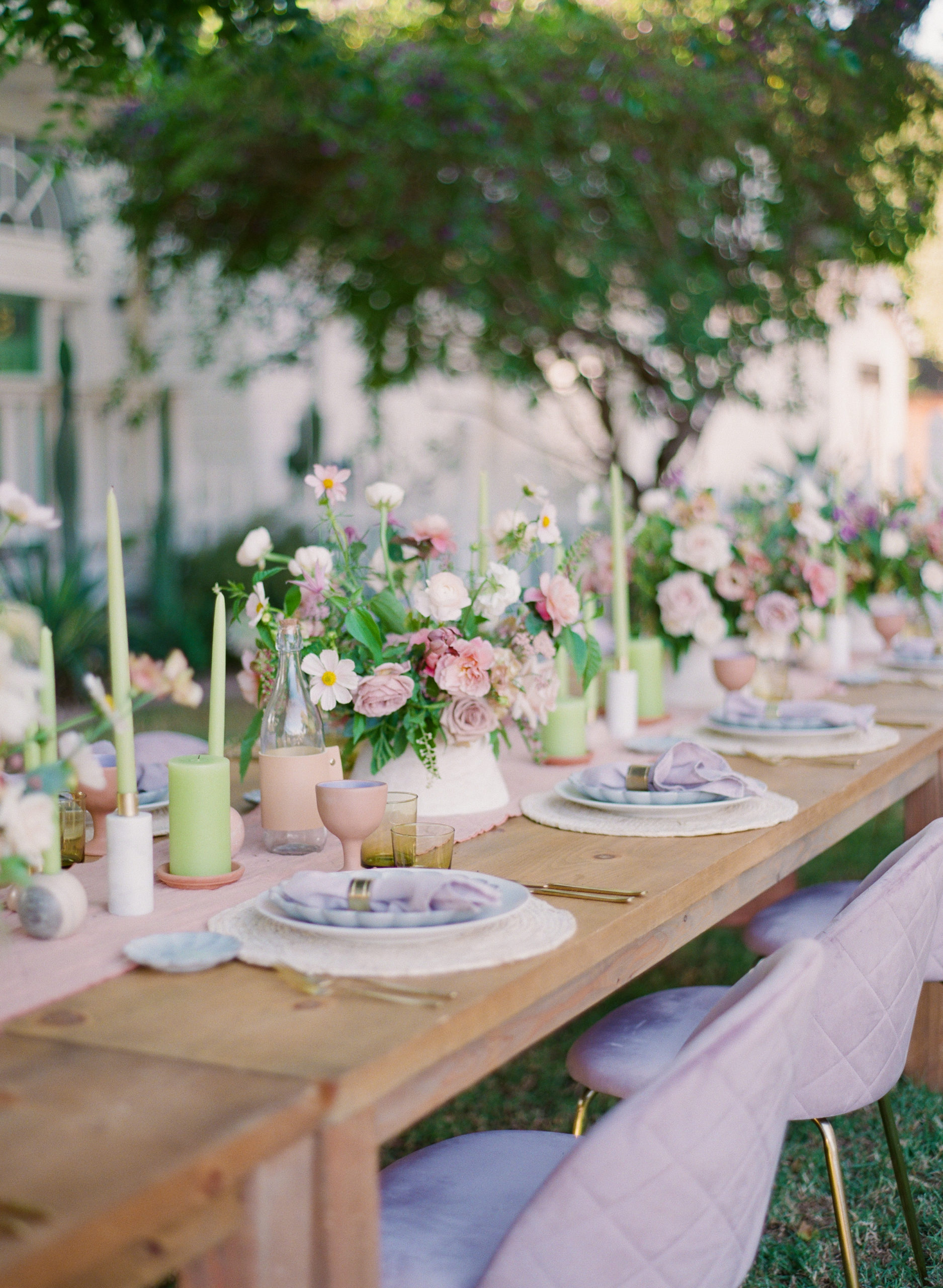pink and green garden wedding reception