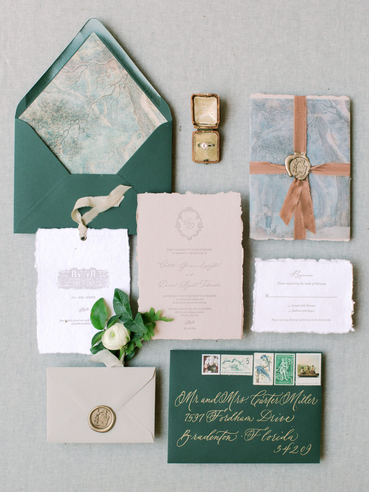 green and gold Stationery