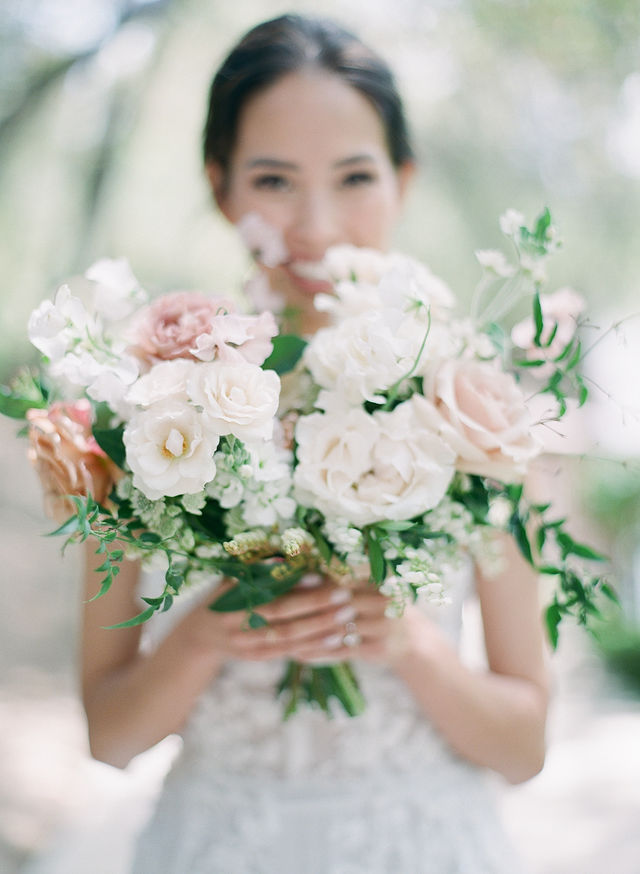 neutral wedding bouquet shot with film photography